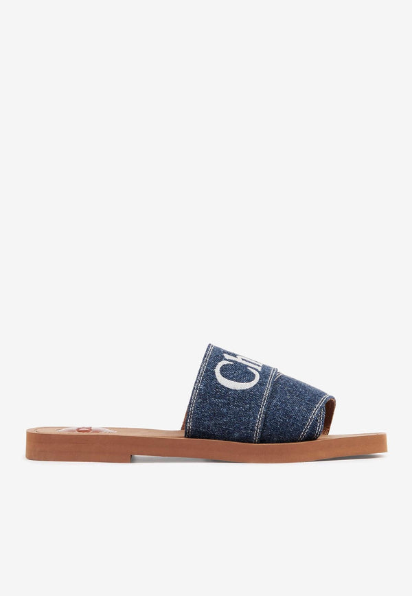 Chloé Logo Woody Sandals CHC23A188FR45D DENIM