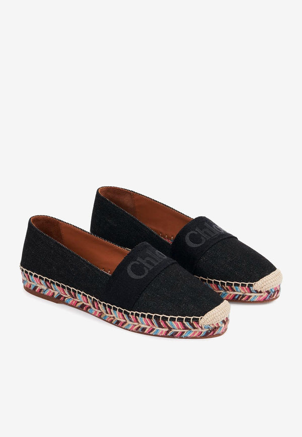 Chloé Logo Piia Flat Espadrilles CHC23A835FC001 BLACK