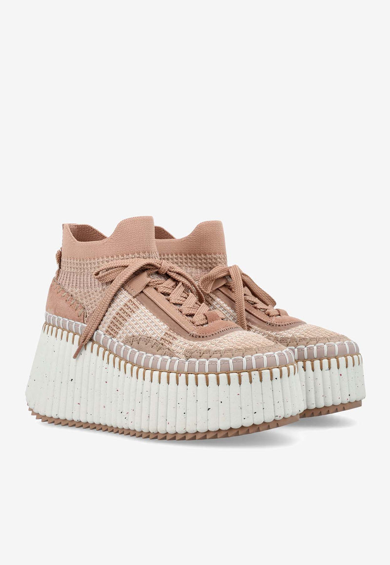 Chloé Nama Platform-Wedge Sneakers Blush CHC23A909Y06L6 Tan Rose