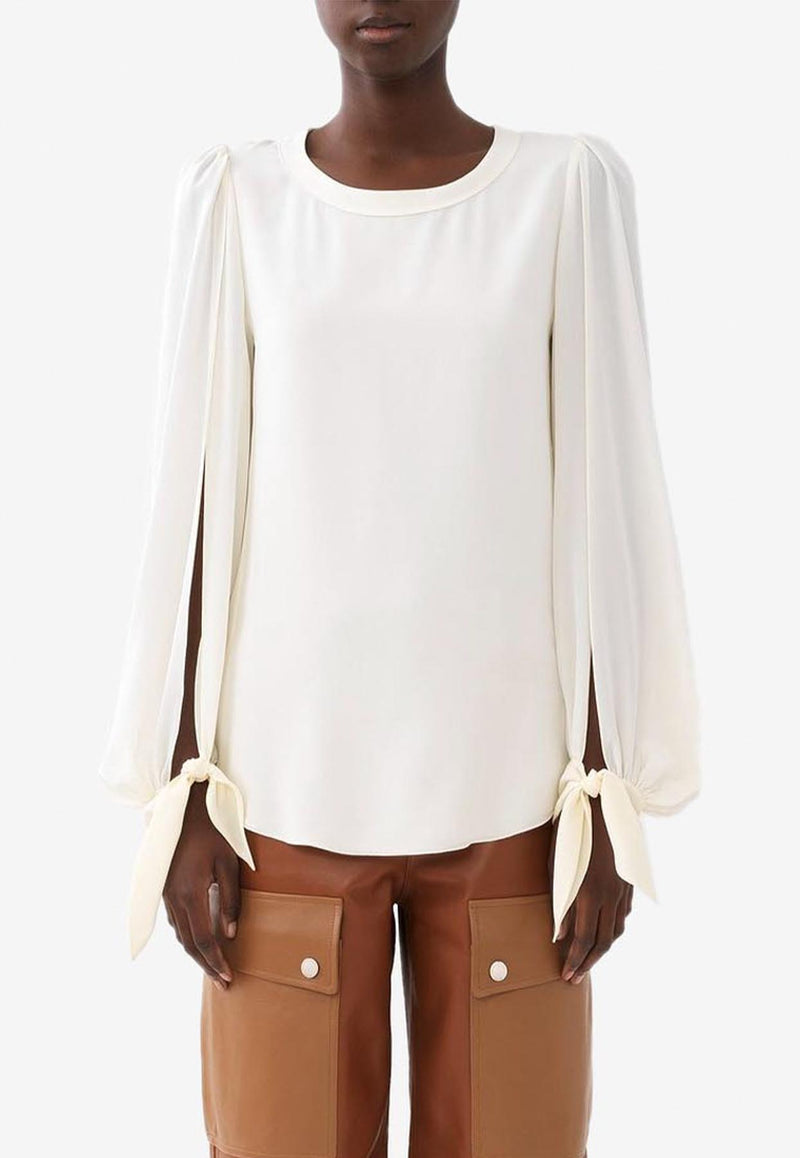 Chloé Knot-Detail Blouse in Silk CHC23AHT0900424U BUTTERCREAM