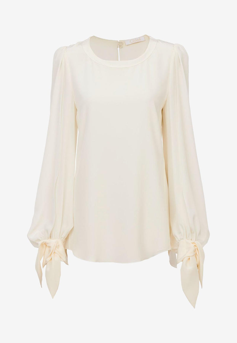 Chloé Knot-Detail Blouse in Silk CHC23AHT0900424U BUTTERCREAM