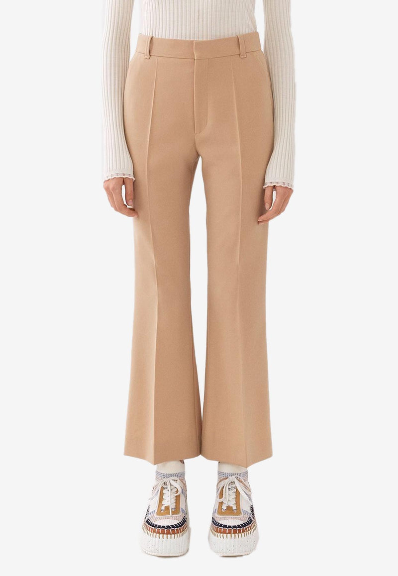 Chloé Cropped Boot-Cut Pants in Wool CHC23APA01162275 SOFT TAN Beige