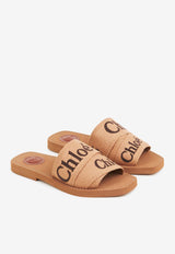 Chloé Woody Logo Flat Sandals Tan CHC23U188EF2Y4 Dark Tan