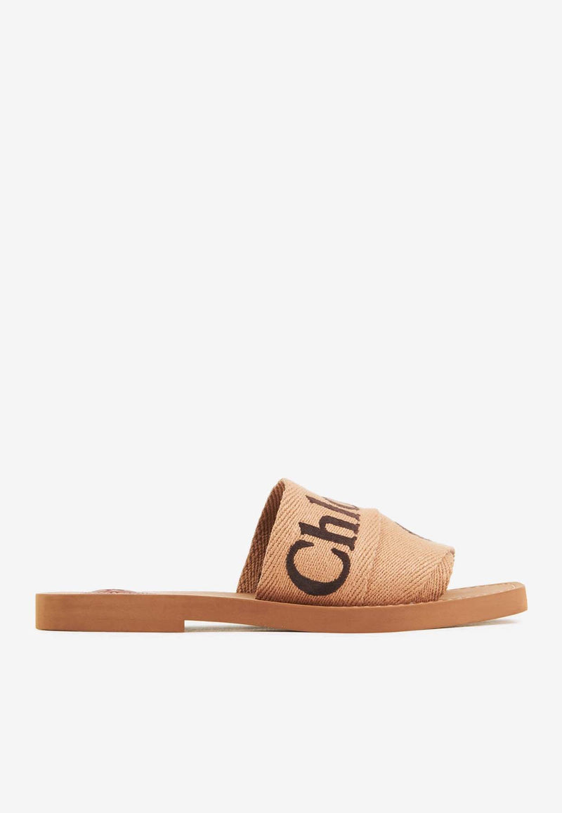 Chloé Woody Logo Flat Sandals Tan CHC23U188EF2Y4 Dark Tan