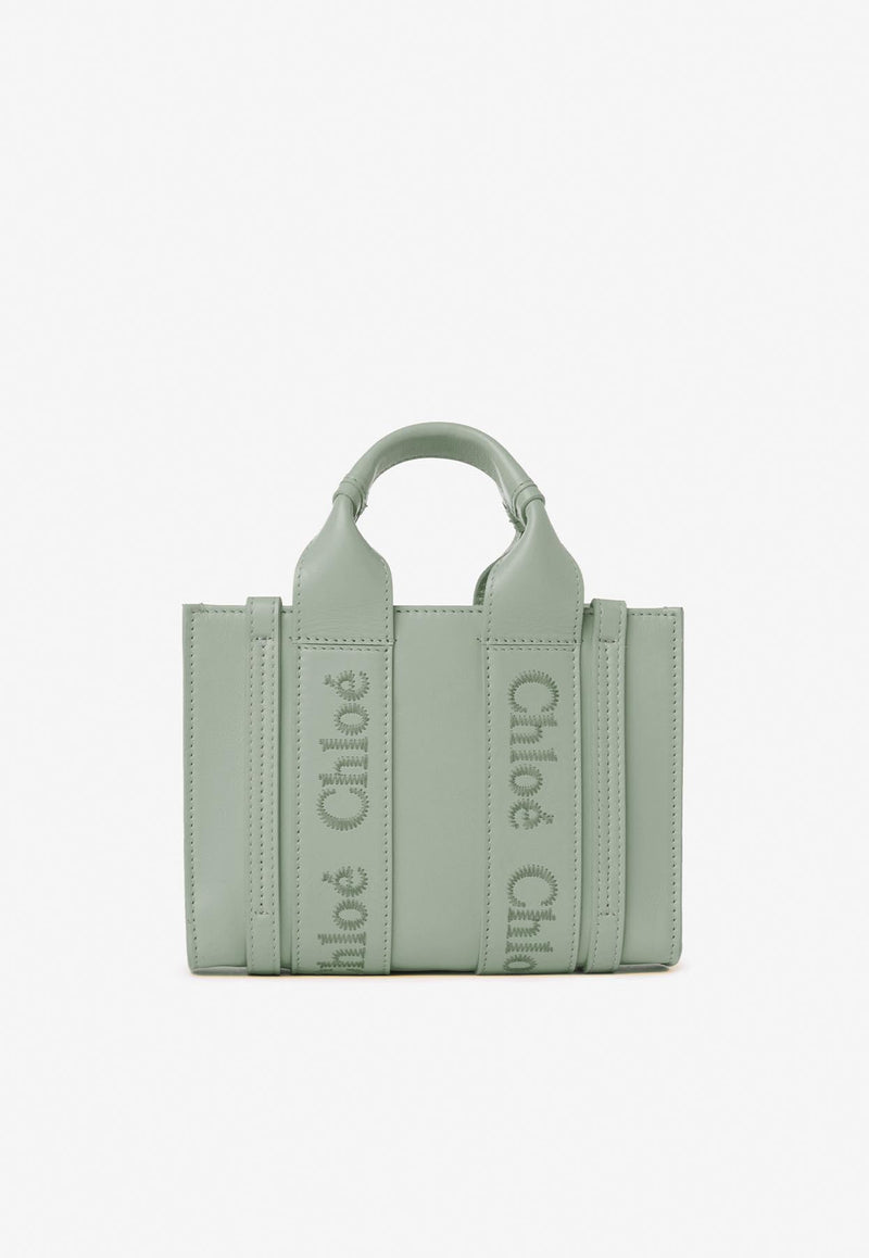 Chloé Small Woody Tote Bag in Calf Leather CHC23US397I6038U BAY GREEN Green