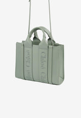 Chloé Small Woody Tote Bag in Calf Leather CHC23US397I6038U BAY GREEN Green