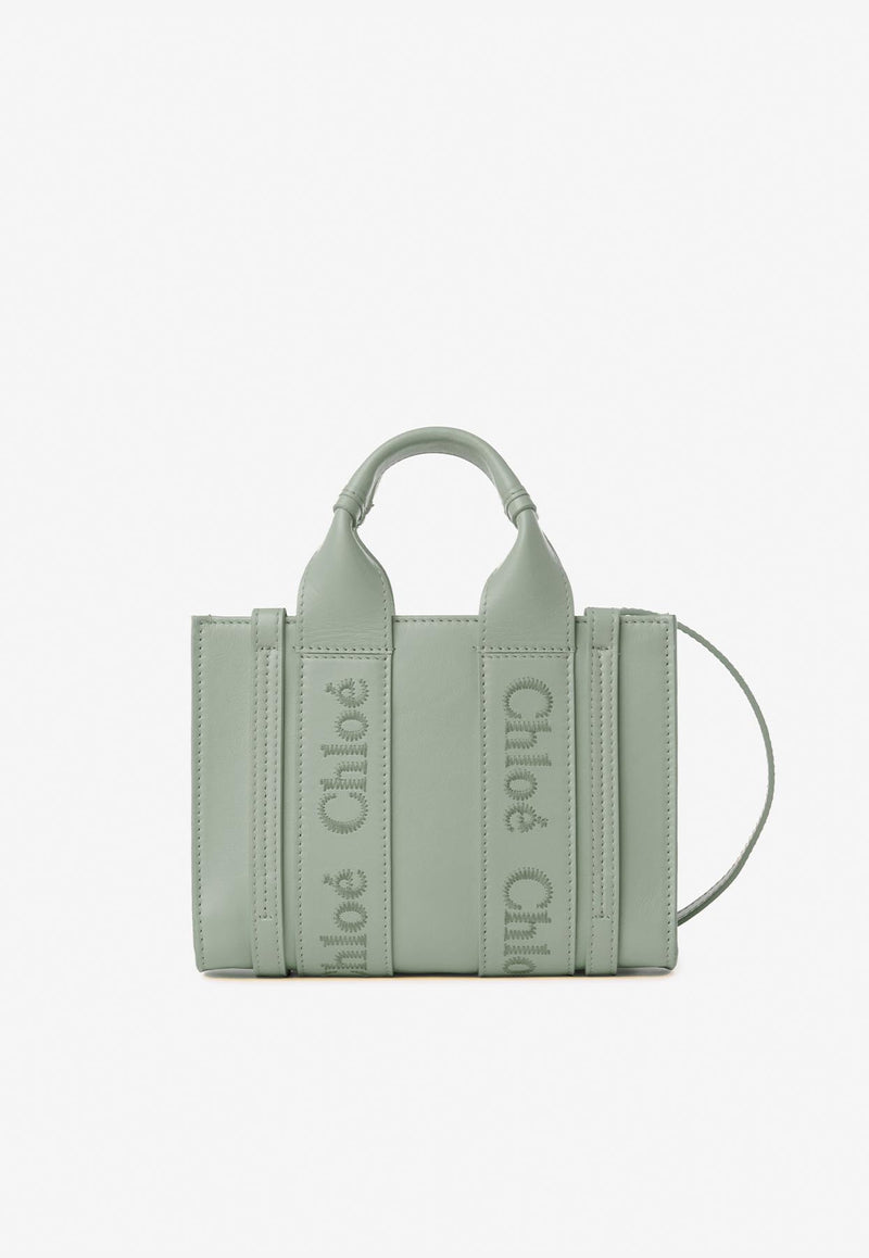 Chloé Small Woody Tote Bag in Calf Leather CHC23US397I6038U BAY GREEN Green