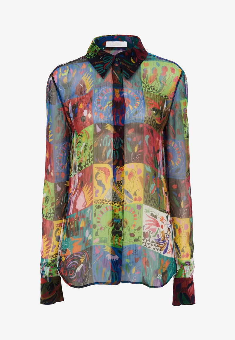 Chloé Printed Silk Shirt CHC23WHT313029CA MULTICOLOR 1