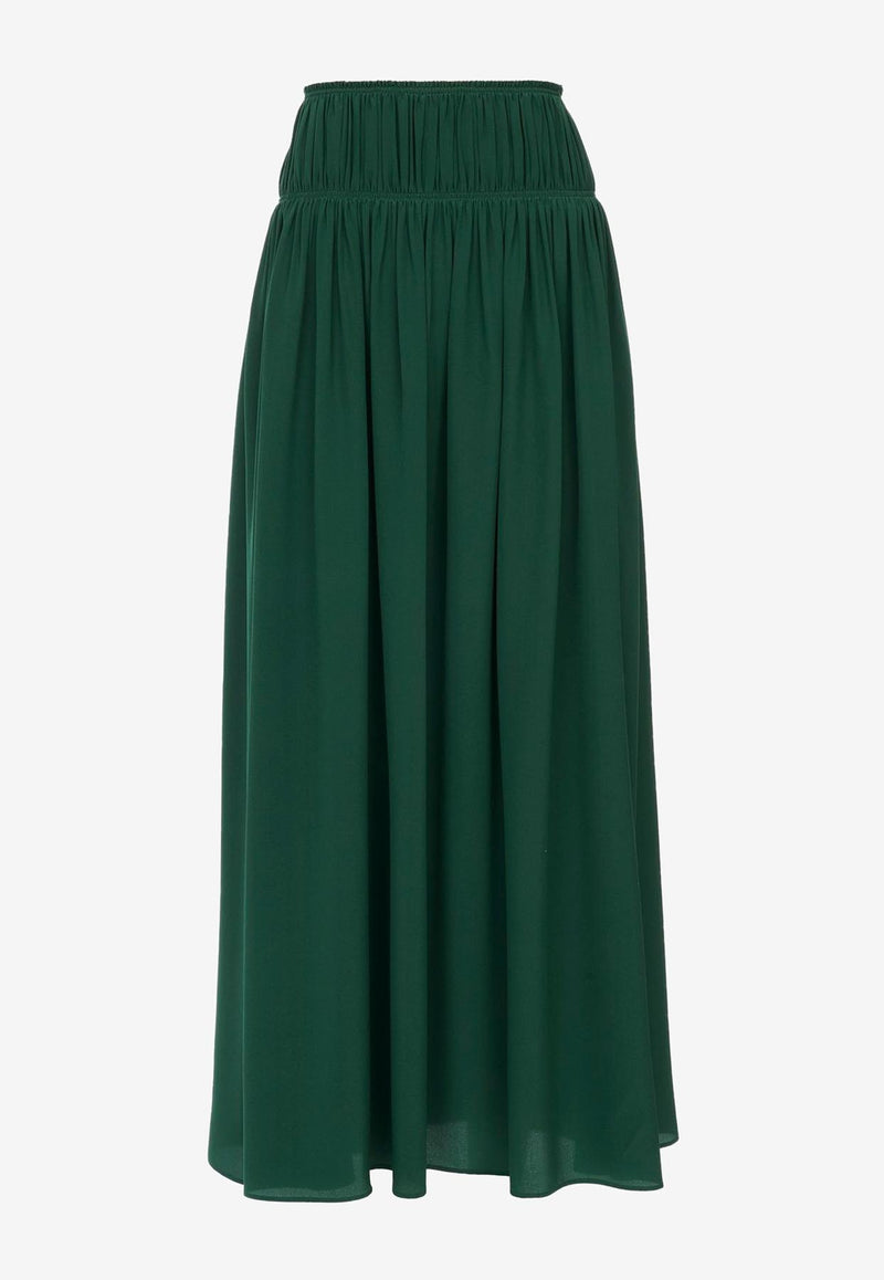 Chloé Flared Maxi Skirt in Silk CHC23WJU230043M8 DARK PINE