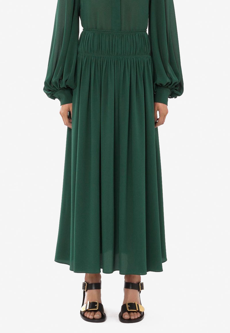 Chloé Flared Maxi Skirt in Silk CHC23WJU230043M8 DARK PINE