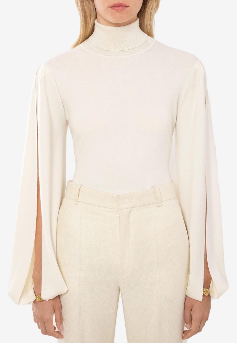 Chloé High-Neck Wool Sweater CHC23WMP24660107 ICONIC MILK