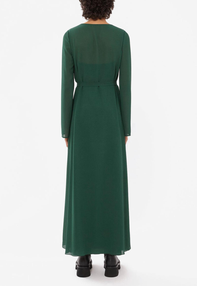 Chloé Long-Sleeved Silk Maxi Dress CHC23WRO450023M8 DARK PINE