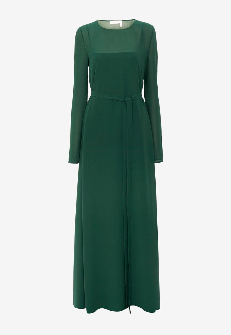 Chloé Long-Sleeved Silk Maxi Dress CHC23WRO450023M8 DARK PINE