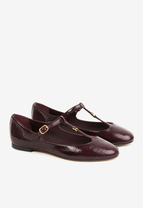 Chloé Marcie Mary-Jane Ballet Flats in Patent Leather Plum CHC24A02NNG620 Plum Purple