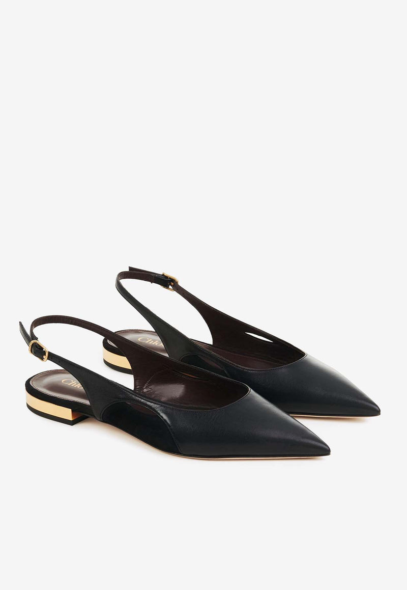 Chloé Saada Leather and Suede Slingback Flats Black CHC24A03UMJ001 Black