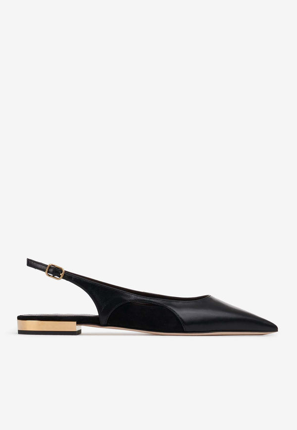 Chloé Saada Leather and Suede Slingback Flats Black CHC24A03UMJ001 Black