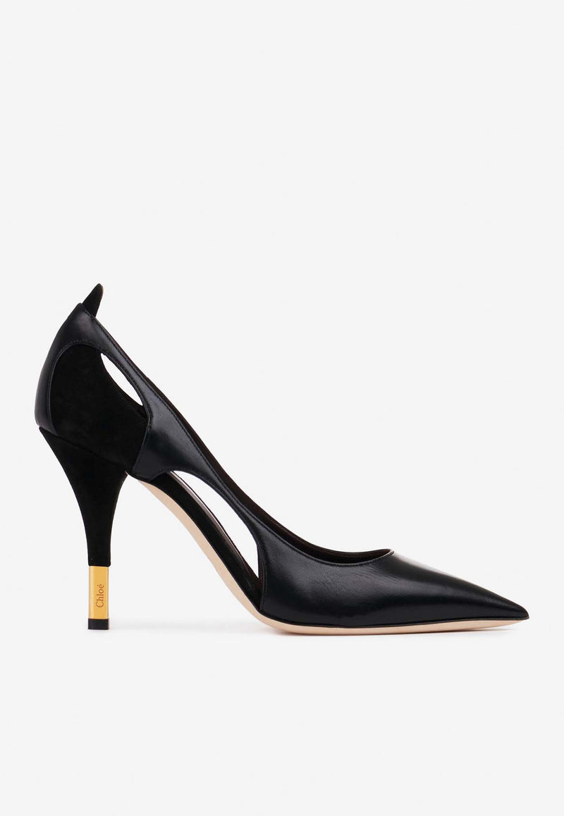 Chloé Saada 95 Leather and Suede Pumps Black CHC24A03VMJ001 Black