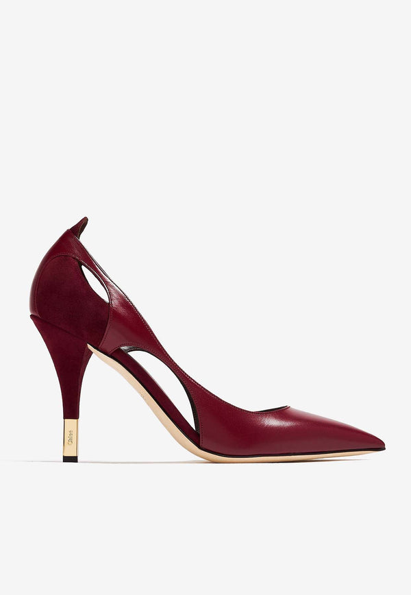 Chloé Saada 95 Leather and Suede Pumps Bordeaux CHC24A03VMJ620 Plum Purple