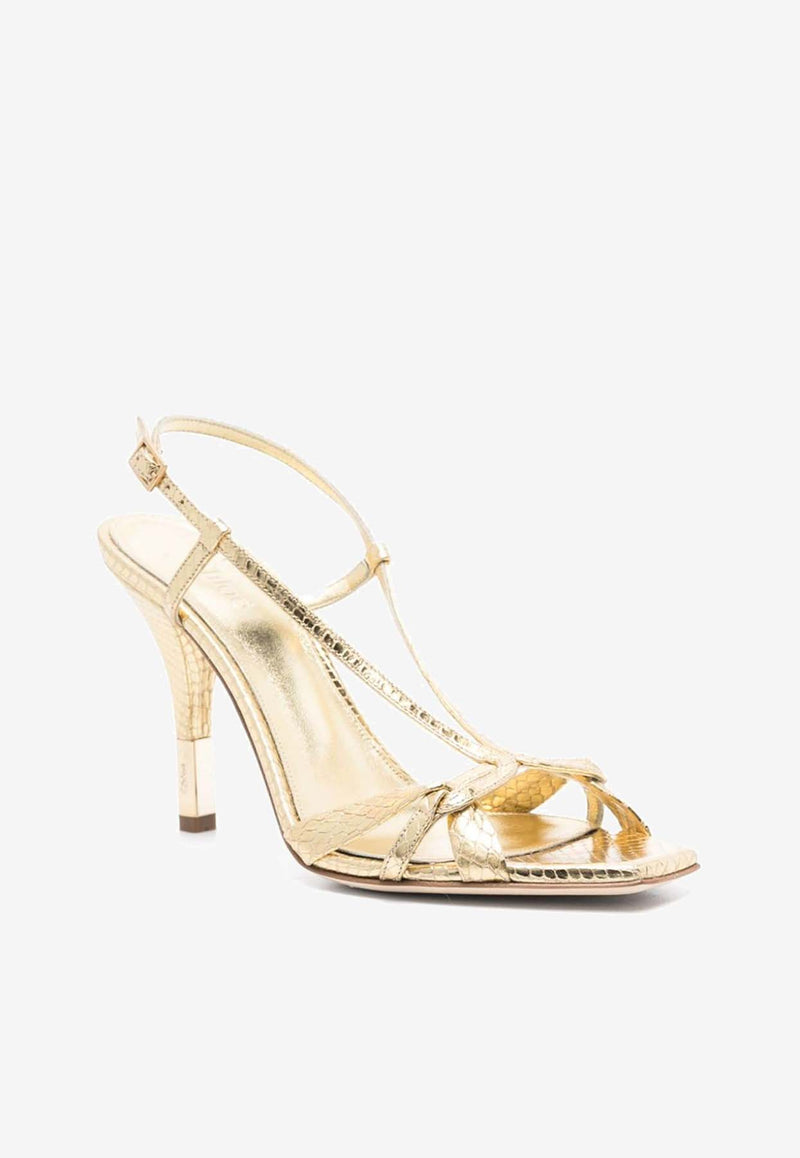 Chloé Nour 95 Python-Print Metallic Sandals Gold CHC24A03YNR9DA Gold Color