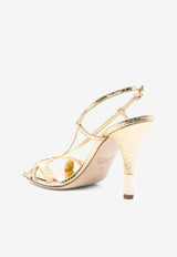 Chloé Nour 95 Python-Print Metallic Sandals Gold CHC24A03YNR9DA Gold Color