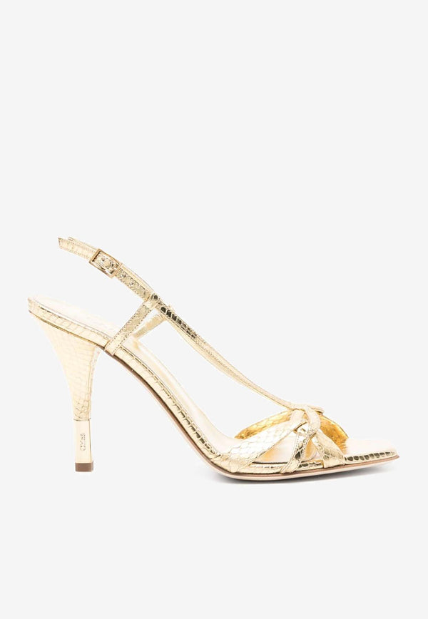 Chloé Nour 95 Python-Print Metallic Sandals Gold CHC24A03YNR9DA Gold Color