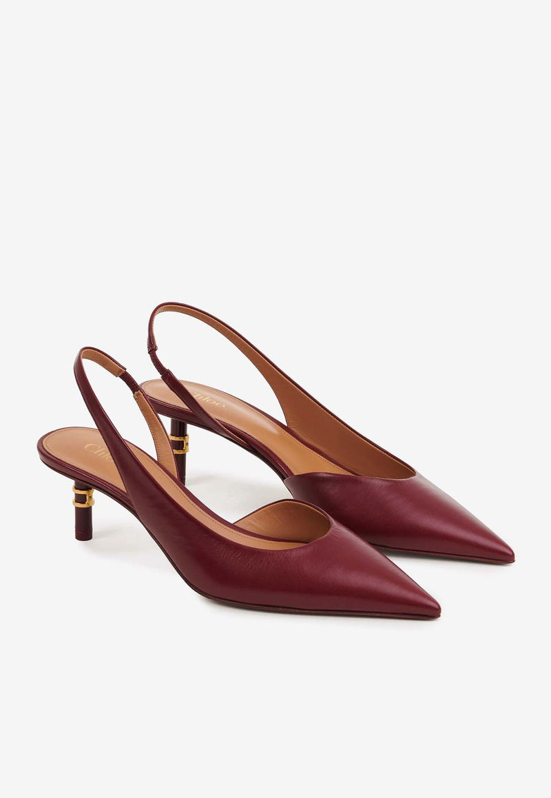 Chloé Marcie 50 Leather Slingback Pumps Bordeaux CHC24A04JMY620 Plum Purple