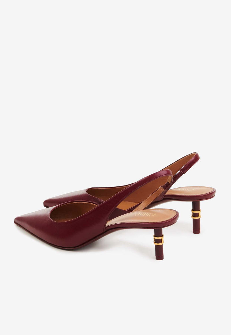 Chloé Marcie 50 Leather Slingback Pumps Bordeaux CHC24A04JMY620 Plum Purple