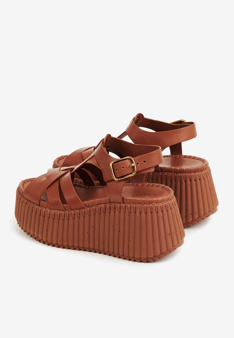 Chloé Nama 80 Wedge Sandals CHC24A05DNC27T Ginger Brown