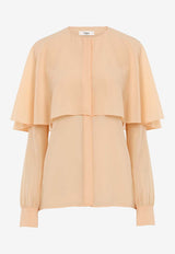 Chloé Long-Sleeved Cape Blouse in Silk Georgette CHC24AHT030026H9 Clay Pink