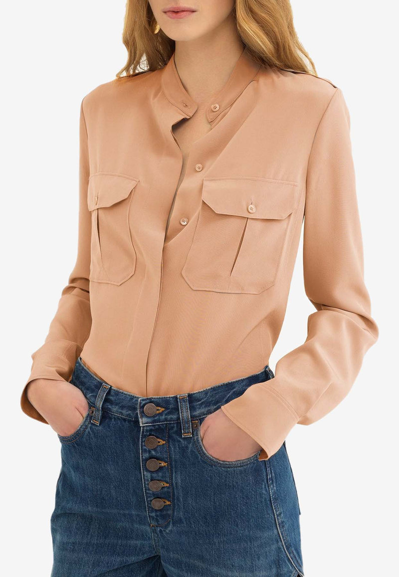 Chloé Long-Sleeved Silk Blouse CHC24AHT68004285 Sand Brown