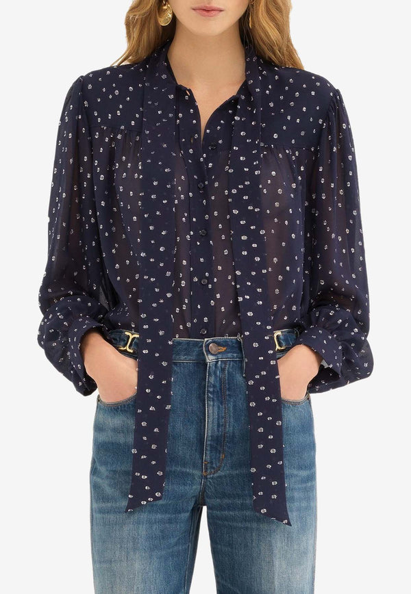 Chloé Dots Lavallière Blouse CHC24AHT700204C4 Navy