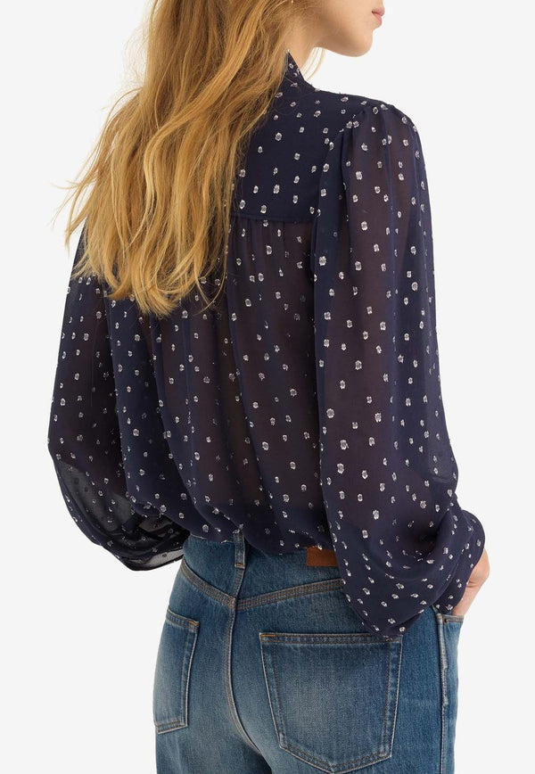 Chloé Dots Lavallière Blouse CHC24AHT700204C4 Navy