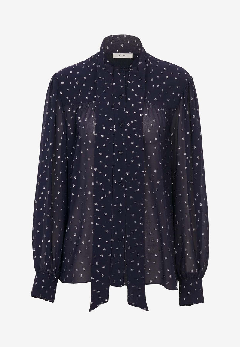 Chloé Dots Lavallière Blouse CHC24AHT700204C4 Navy