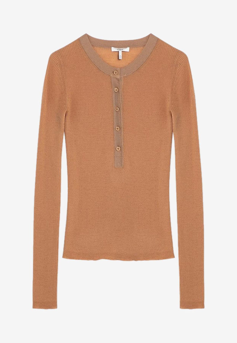 Chloé Ribbed Silk Top Apricot CHC24AMP22665/P_CHLOE-892