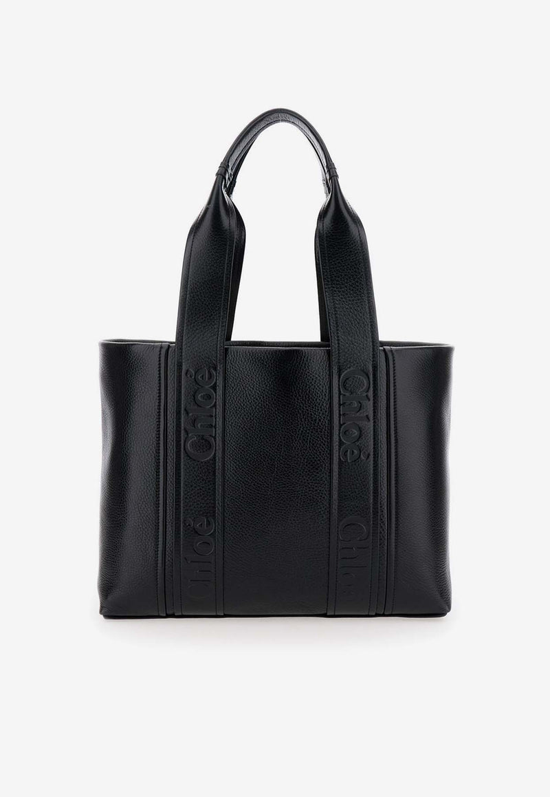 Chloé Medium Woody Leather Tote Bag CHC24AS434N84001 Black