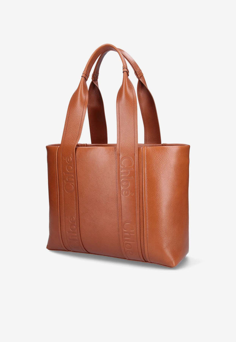 Chloé Medium Woody Leather Tote Bag CHC24AS434N8426M Clay Brown