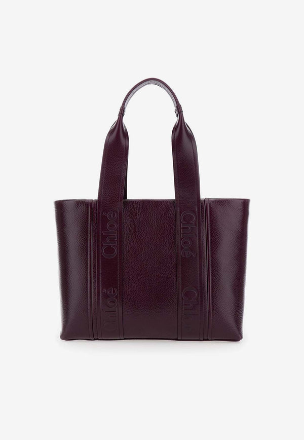 Chloé Medium Woody Leather Tote Bag CHC24AS434N8455U Dimness Purple