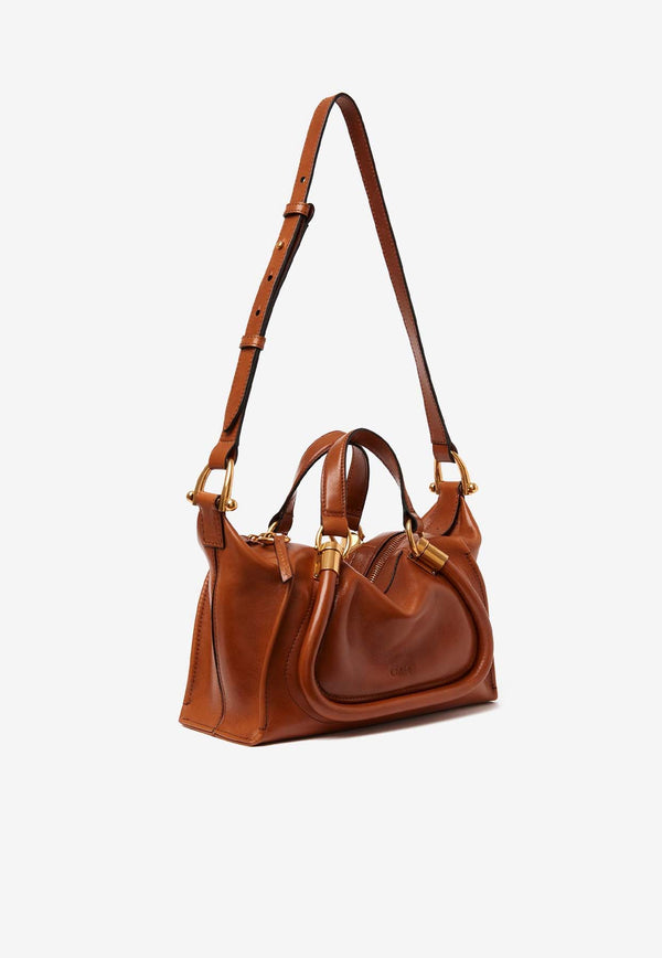 Chloé Small Paraty 24 Top Handle Bag in Shiny Leather CHC24AS751N8226M Clay Brown