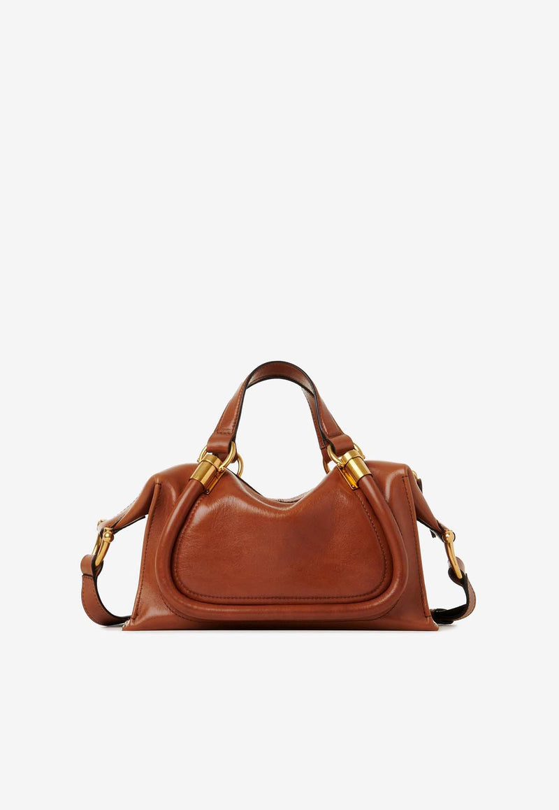 Chloé Small Paraty 24 Top Handle Bag in Shiny Leather CHC24AS751N8226M Clay Brown