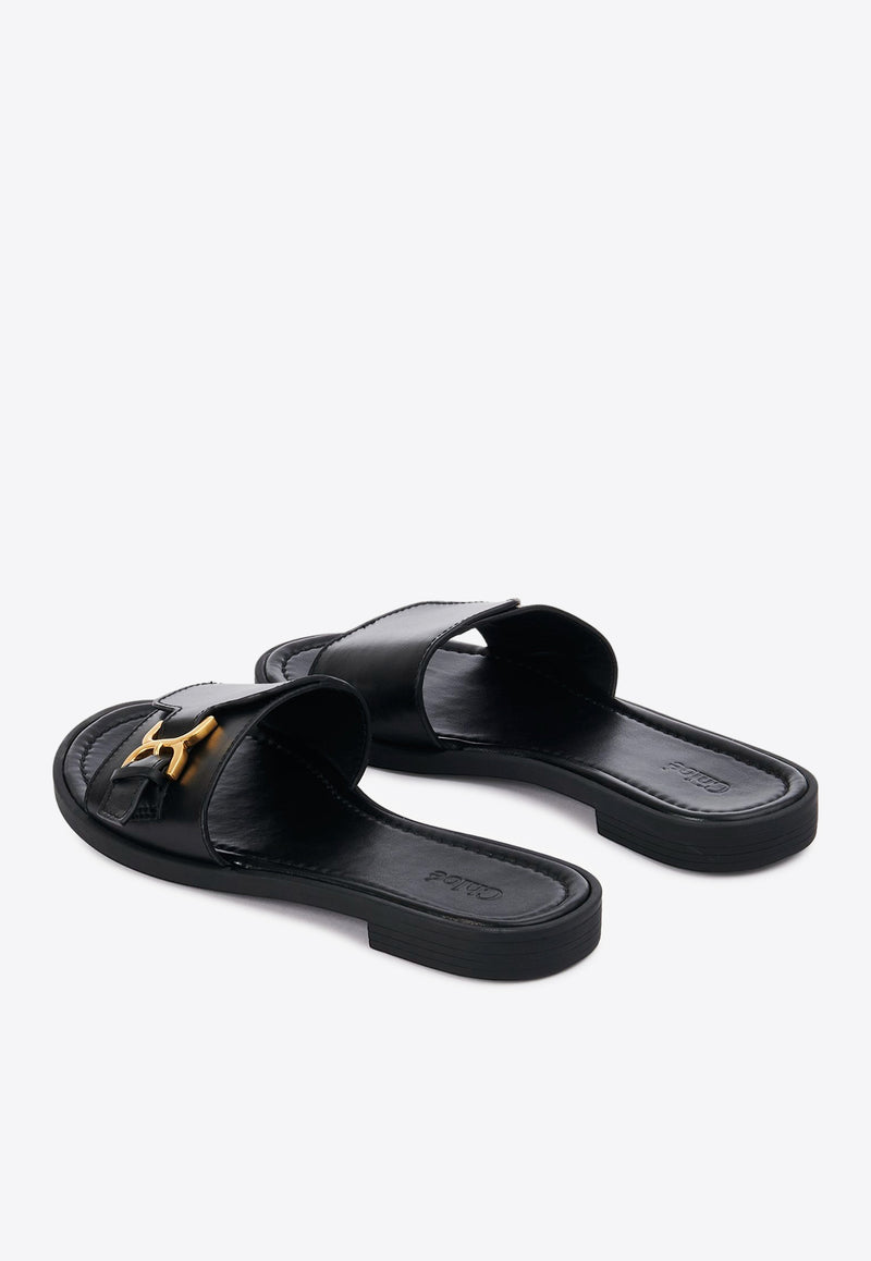 Chloé Marcie Leather Slides CHC24S00UH3001 BLACK