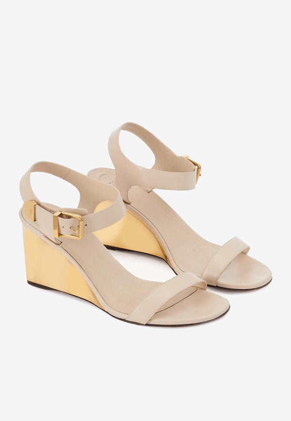 Chloé Rebecca 70 Leather Wedge Sandals CHC24S978HY278 PEARL BEIGE