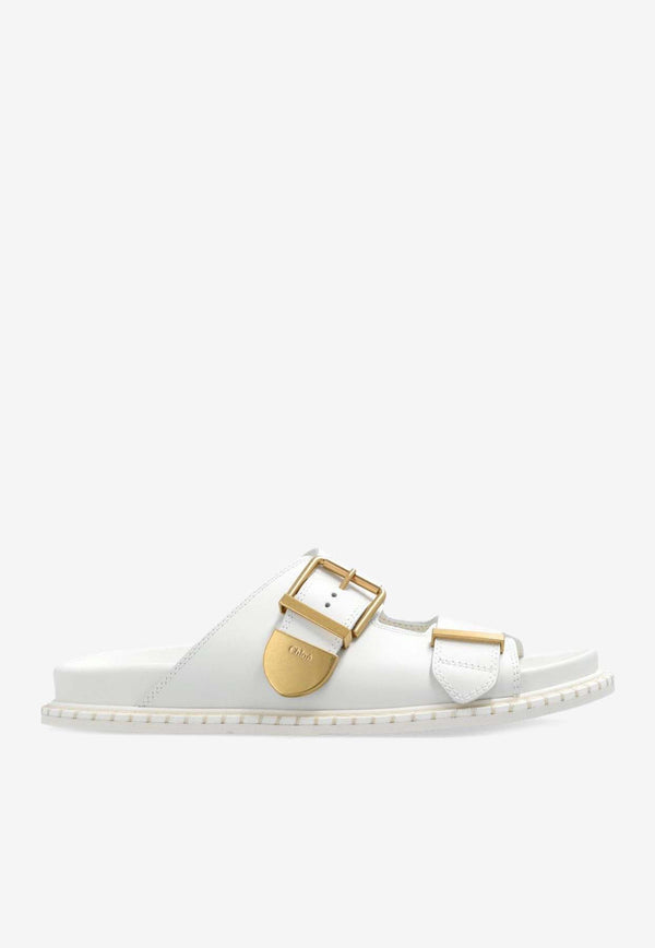 Chloé Rebecca Double-Buckle Slides CHC24S981D1100 BRILLIANT WHITE