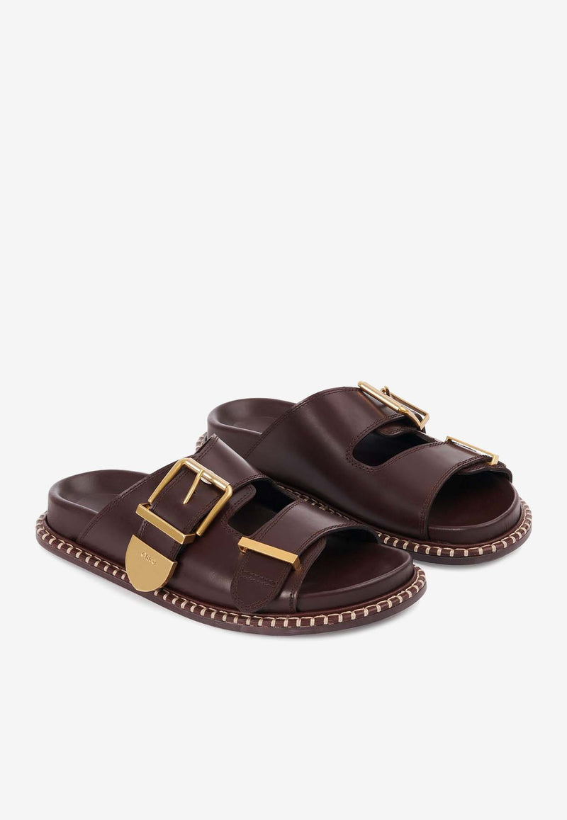 Chloé Rebecca Double-Buckle Slides CHC24S981D1602 GRENAT