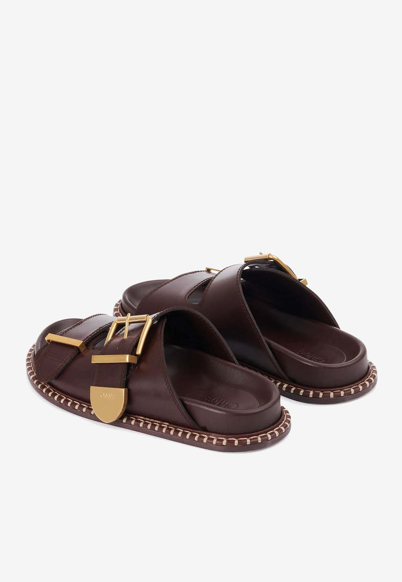 Chloé Rebecca Double-Buckle Slides CHC24S981D1602 GRENAT