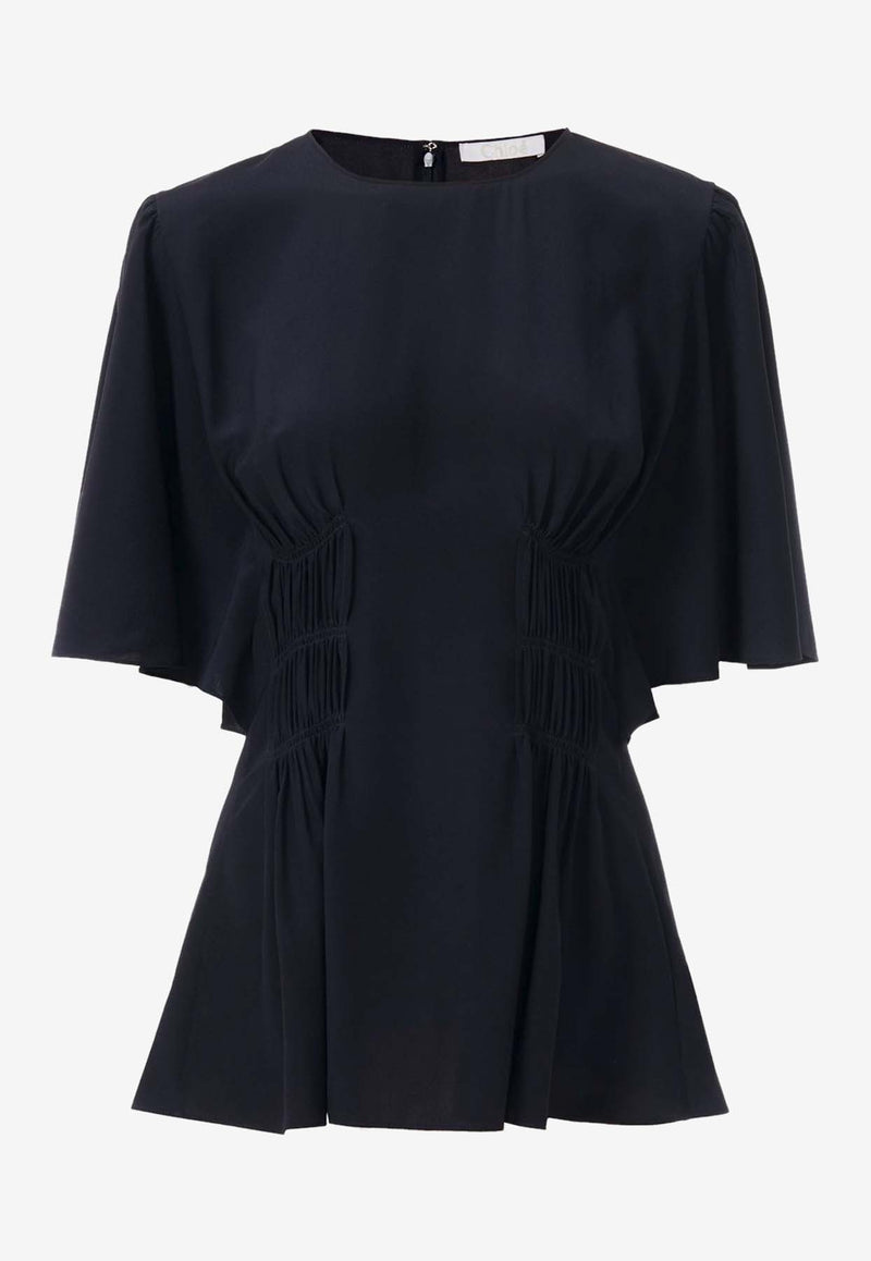 Chloé Wing Sleeve Ruched Top CHC24SHT030044C3 INK NAVY