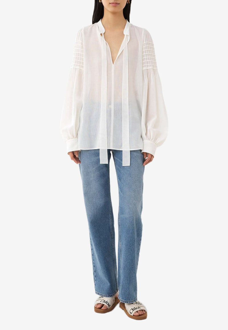 Chloé Pintuck Tunic Top in Wool CHC24SHT08060101 WHITE