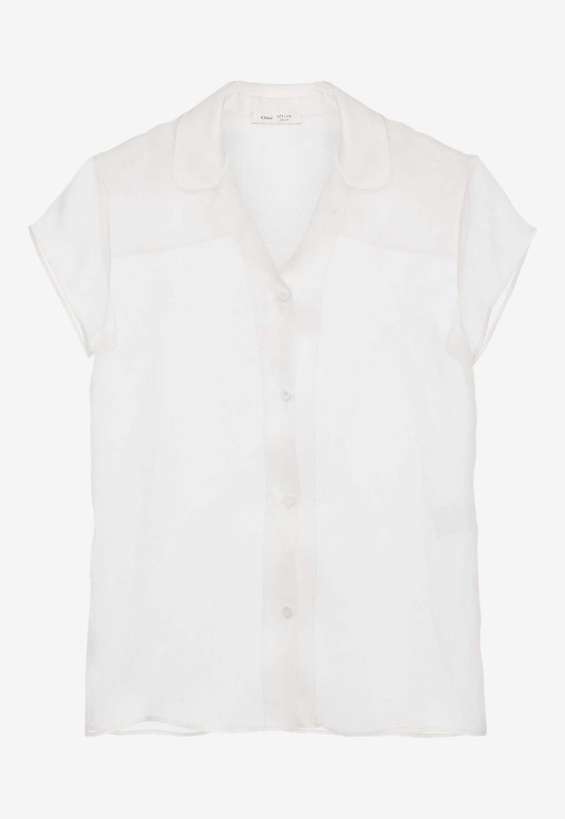 Chloé X Atelier Jolie Short-Sleeved Silk Shirt CHC24SHT76102101 WHITE