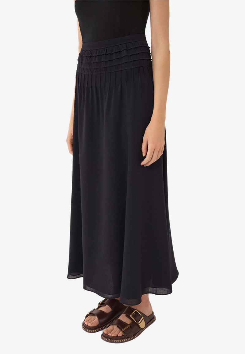 Chloé Flare Maxi Skirt in Wool CHC24SJU090604C3 INK NAVY