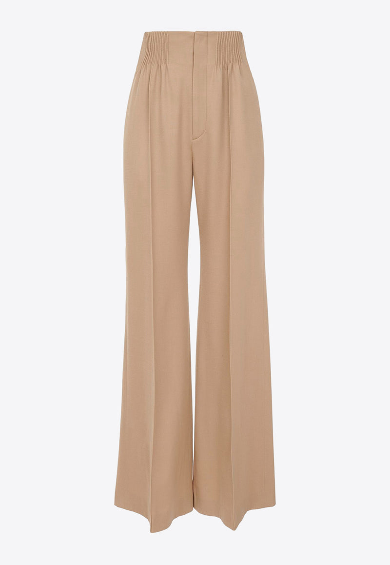 Chloé High-Rise Tailored Pants in Wool CHC24SPA05170278 PEARL BEIGE