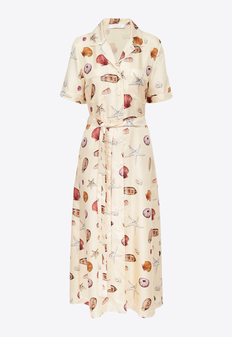 Chloé Shells Print Midi Shirt Dress CHC24SRO293059CA MULTICOLOR 1